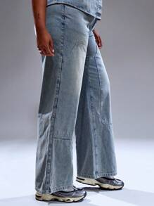 MUSERA Plus Size Women Low Rise Seam Detail Wide Leg Denim Jeans Summer Streetstyle Vacation Holiday 90's Y2k Cute Casual City Muse