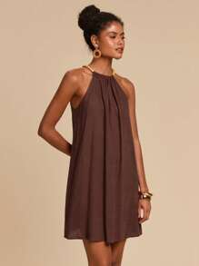 Travachic Vestido de cuello halter decorado con cuentas de moda para vacaciones de mujeres, atuendos de vacaciones de mujer, atuendos de vacaciones, atuendos de playa de verano, vestidos de verano para mujer, vestidos de verano