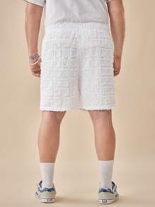 EASEVO Plus Size Men's White Woven Casual Shorts, Cut-Out Design - White - View 2