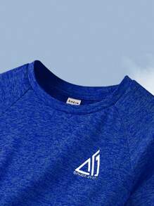 SHEIN Tween Boys Contrast Color Block T-Shirt & Shorts 2Pcs Sports Set - Royal Blue - View 4