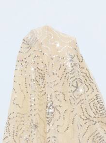 Maija 女士多色串珠刺绣图案宽松舒适透明面料露背无袖V领荷叶边镂空设计优雅知性女装浪漫别致法式自由放任高端优雅老钱氛围邮轮装西式度假连衣裙 - 杏色 - 查看 8