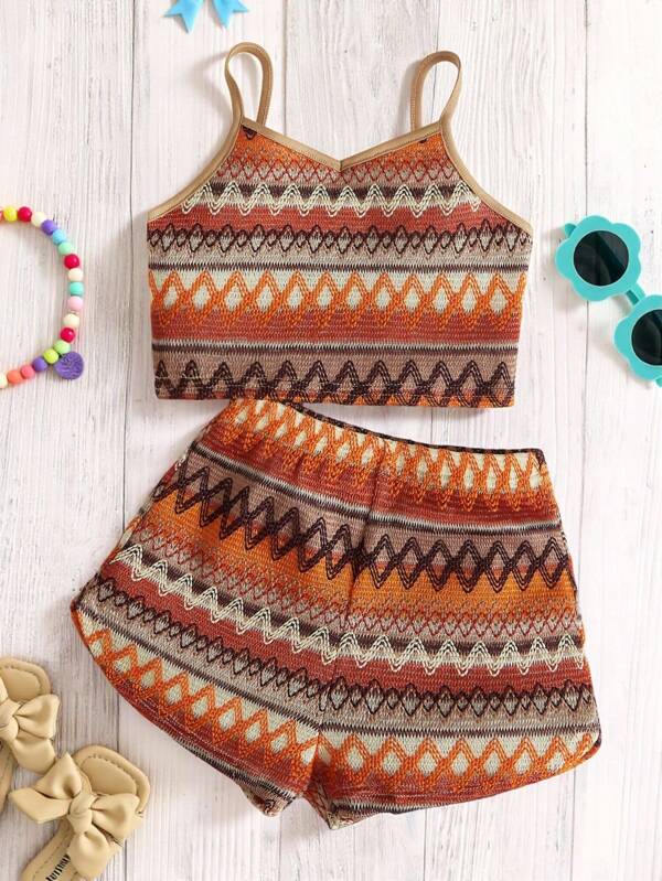 SHEIN Menina Jovem Regata Com Estampa Chevron & Shorts