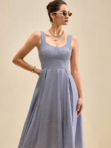Muvela Robe casual sans manches à carreaux pour femmes, pour un port quotidien
