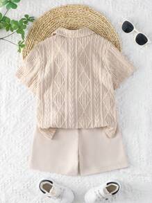 SHEIN Vintaside Kids 2 pièces Ensemble de chemise à col polo à manches courtes mode été et short de sport casual de plein air pour jeune garçon