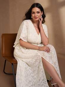 Chikora 大码女式长款优雅印花连衣裙，夏季宽松飘逸短袖连衣裙女式休闲连衣裙