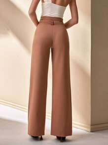 CLARA VERO Tall Black Slit Waist Straight Pants - Brown - View 2