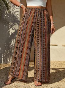 LanaWest Pantaloni casual retrò con stampa, con vita elastica, taglie comode