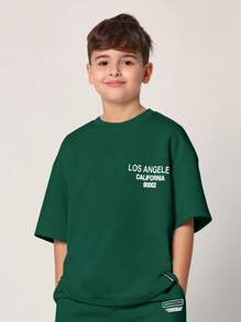 SUMWON Bộ đồ phối đồ phong cách đường phố mã bưu điện Los Angeles California thêu logo kỳ nghỉ hè - màu xanh lá - Xem 3