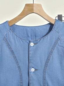SHEIN 2 Piezas Conjunto casual de moda para niños preadolescentes Y2k Vintage: camisa holgada y cómoda de denim azul de lyocell de manga corta y jeans holgados, cómodos y transpirables de lyocell para ropa de niños, traje diario y atuendos de verano y primavera para festivales y playa