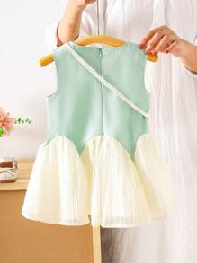 Abito da principessa per bambine con motivo a coda di sirena, patchwork e volant, con pochette, alla moda per bebè - Menta Verde - Visualizzare 2