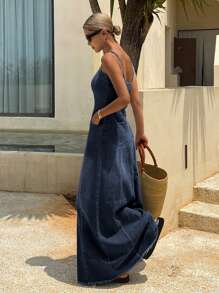 DAZY 女士无袖水洗做旧长款牛仔连衣裙 夏季女装