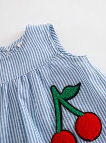 Cozy Pixies 2pcs Baby Girls Colorful Stripe Print Round Neck Sleeveless Top And Elastic Waist Shorts Set Cherry Baby Outfit Two Piece Baby Outfit Two Piece Set Baby Girl Striped Baby Outfit Fruit Outfits For Baby Girl