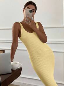 Livesso Damen Sommer Lässig einfarbiges ärmelloses Strickkleid Damen Pulloverkleid