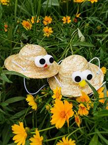 1Pc Fashionable Straw Sun Hat For Pets - UV Protection Dog Hat, Breathable Adjustable Cat Summer Accessory | Beach & Outdoor Shade Hat, Instant Sun Shield