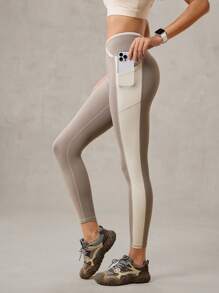 OutZeal Leggings vita alta con tasche laterali, effetto controllo addome, blocchi di colore, adatti per uso casual quotidiano
