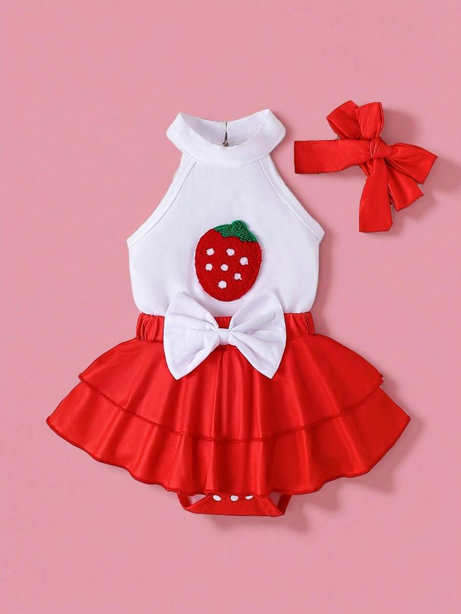 Baby Girl Casual Everyday Bee Printed Dress & Pants 2Pcs Set - Red - View 1