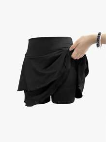 Mallas/shorts para adolescentes/niñas estilo casual, deportivo, baile, fitness, versátil y de múltiples capas - Negro - Ver 6