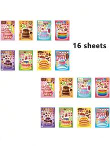 Set de 8/16 pegatinas decorativas de puzzle con diseños de postres y pasteles dulces, pegatinas DIY de pasteles de frutas, regalo de cumpleaños, relleno de recuerdos de fiesta
