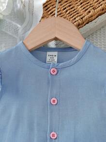 SHEIN 女婴可爱刺绣蝴蝶结口袋连体衣，春夏款