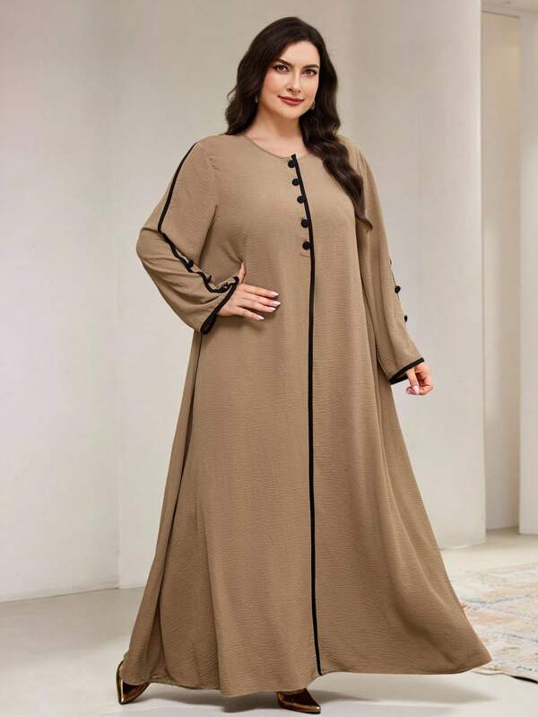 Veilorie Robe de style arabe grande taille avec bordure contrastée, extra longue, modeste