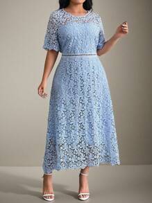 Flouryn Plus Size Simple Fashionable Casual Daily Dress - Blue - View 4