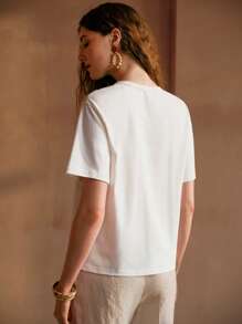 MOTF PREMIUM FAUX PEARL DETAIL EMBROIDERY T-SHIRT - White - View 3