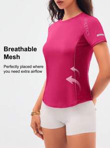 SHEIN Sport Studio Women Letter Print Raglan Sleeve Mesh Splice Breathable Sporty T-Shirt