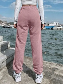 EURMUSE Women's Solid Color Pockets Drawstring Waist Casual Sweatpants - Baby Pink - View 2