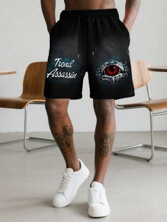 Street Life Pantaloncini casual da uomo stile gotico con stampa di occhi e fiocchi di neve, adatti per Ognissanti