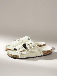 Solecia Giày đế bằng mũi tròn Boken tua rua & đá giả kim cương cho nữ, quai khóa đôi, thoải mái, phù hợp để mặc hàng ngày, dự tiệc, đi làm, đa năng - Màu vàng - Xem 2