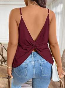 SHEIN Clasi 大码女式休闲简约度假纯色扭纹背心背心，夏季 - 酒紅色 - 查看 4