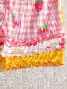 SHEIN Playful Pals 6件套女童夏季甜美可爱上衣短裤套装，多件装，舒适百搭的女童夏季服装