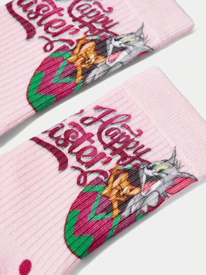 TOM & JERRY X SHEIN 1 Pair Cute Happy Easter Polka Dot Pattern Crew Socks