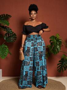 Maweii 加大码宽松度假裤 - 藍色 - 查看 6