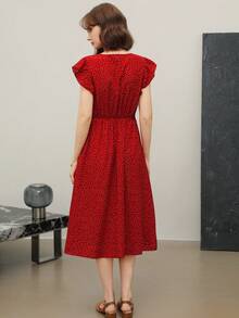 EMERY ROSE 女士时尚 V 领系腰开衩下摆夏季假日连衣裙新年衣服长款度假沙滩装