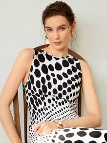 Uhlyne Uhlyne Vestido sin espalda elegante de mujer con estampado de lunares y efecto degradado, nuevo estilo de verano - Blanco y Negro - Ver 3