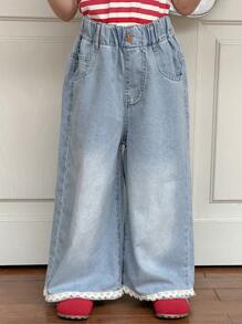 Dazy Kids 青少年女孩日常休闲牛仔裤 - 淺色水洗藍 - 查看 2
