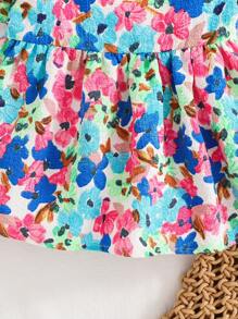 SHEIN Young Girl Woven Square Collar Ruffle Trim Casual Blouse