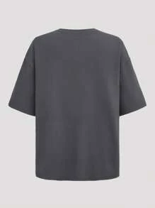 SHEIN Girlism 2 pièces Tenue décontractée pour filles en tricot gris avec col ras du cou, épaules raglan amples, manches bouffantes plissées, design minimaliste. Convient aux tenues décontractées, sport, ville, rentrée scolaire, pique-nique familial en plein air au printemps et à l'usage quotidien
