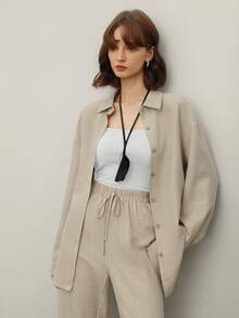 EMERY ROSE Women's Long Sleeve Shirt And Pants Set - Apricot - View 3