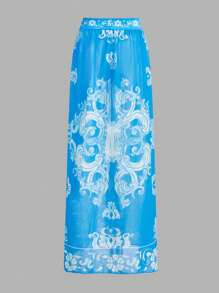 Swim Oasis 3pcs/Set Women All Over Print Bra, Panties And Robe Set For Summer Beach Vacation - Blue - View 8