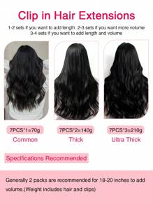 7PCS With16Clips Straight Clip In Hair Extensions Real Human Hair Natural Virgin Human Hair Extensions Double Weft Clip Ins For Women Daily Use Easy To Wear Clip Ins Hair Extensions - S1 - View 9