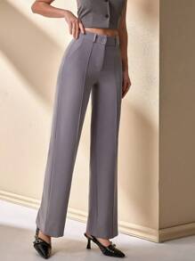 CLARA VERO Women's Solid Color Pintuck Elegant Straight Leg Trousers For Commuting - Grey - View 5
