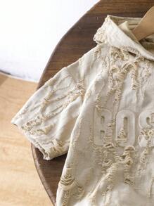 2pcs Toddler Boys Textured Fabric Set, Hooded Tee And Shorts, Distressed Fabric For Street Casual Style, Chest Graphic Print, School, Campus, College - Grey - View 4