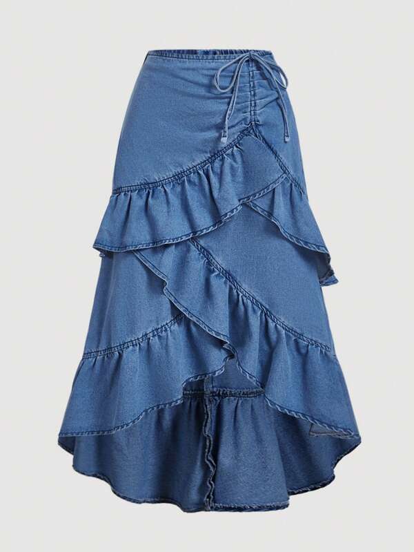 SHEIN MOD Jupes en jean à volants et ourlet irrégulier, mode décontractée grande taille