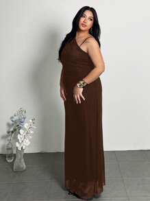 Firerie 大码女式优雅简约时尚基本款 Ins 风格连衣裙，适合办公室、工作场所、通勤、网红、音乐节、海滩旅行、无袖、透视、不对称下摆、合身、修身、超长