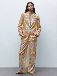 Maija Digital Print Yellow Single-Breasted Ladies' Jacket, Casual Business Blazer For Women, Suitable For Vacation & Leisure In Fall/Winter - Multicolor - View 4