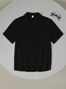 SHEIN Teenboys 宽松休闲百搭纯色纹理短袖衬衫，适合春夏季节，适合运动、外出、居家度假、穿搭