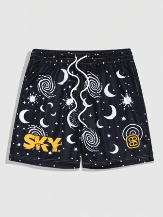 Men's Street Life Star & Moon Print Shorts, Summer