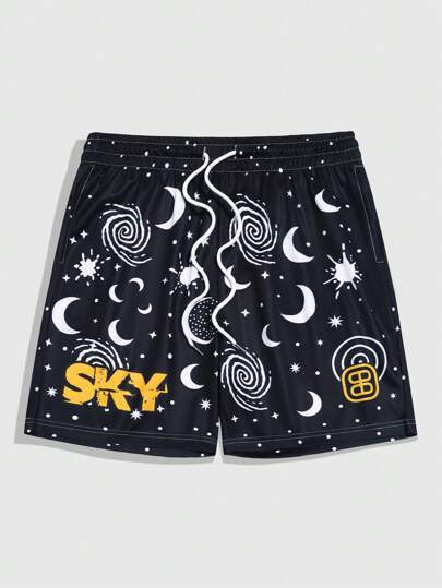 Street Life Pantaloncini casual da uomo con stampa stelle e luna, per l'estate